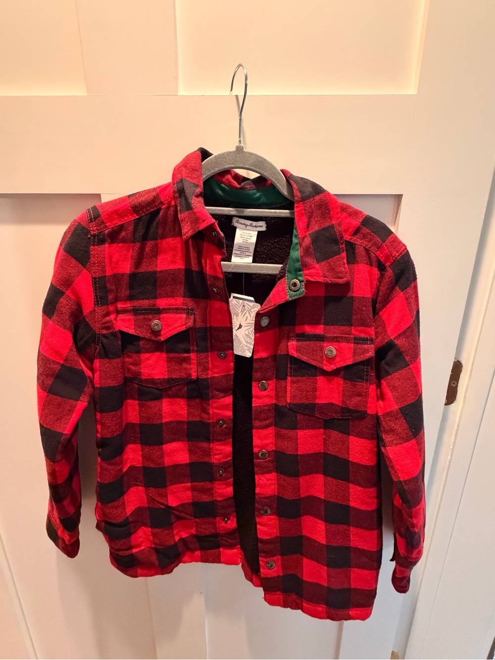 Tommy Bahama Kids Red & Black Plaid Flannel Shirt Jacket